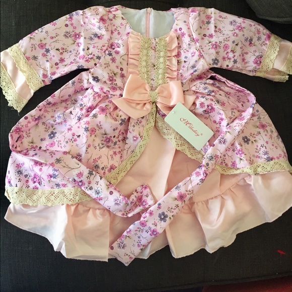 Baby Girls Lace Ruffles  Long Sleeve Floral dress - Picture 3 of 3